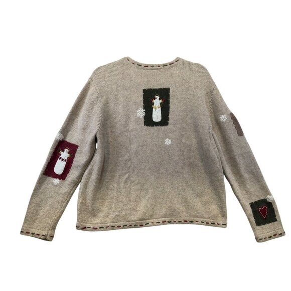 Croft & Barrow Snowman & Heart Patches Cardigan Sweater Petite PL Beige - Picture 11 of 15